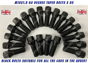 Black Wheel Bolts Fits Opel Kadett Meriva Vectra M12x1.5 26mm Threads Alloy - Picture 1 of 2