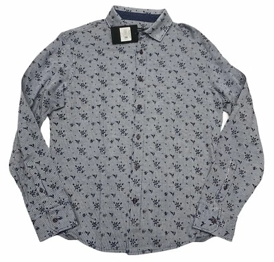 Bugatchi Mens Medium Shirt Long Sleeve Button Front Double Cloth Navy New* - Image 1 of 4