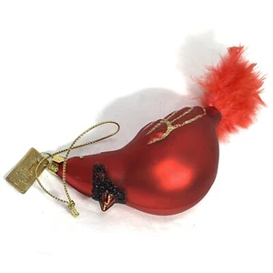 VTG Blown Glass Red Cardinal CHRISTMAS ORNAMENT Bird Feathers Gold Glitter - Picture 1 of 5