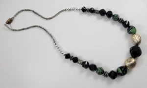 Vintage Necklace seed Bead Barrel Clasp Beaded Green Stone and Plastic - Picture 1 of 5