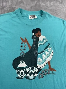 Vintage 80s 1988 Single-Stitch Native American Woman T Shirt XL Turquoise Blue - Picture 1 of 18