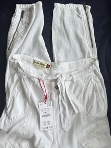 ZARA SRPLS White Belted Cargo Trousers with Zips Size S Bloggers Fave 4886/902 - Picture 1 of 7