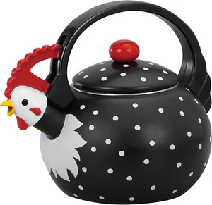 Supreme Novelty Enamel 1.6 Quart Whistling Stovetop Tea Kettle, Rooster  *NEW* - Picture 1 of 9