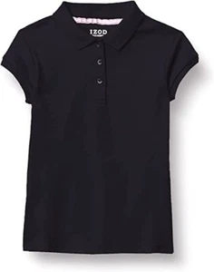 IZOD NAVY Girls' School Uniform Short Sleeve Interlock Polo Shirt, US 8-10 Plus - Picture 1 of 2