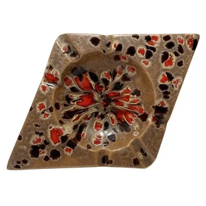 Vintage 1970s MCM Lava Drip Glaze Ceramic Ashtray Diamond Shape Trinket Dish - Picture 1 of 9