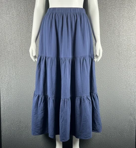 Anrabess Women's XL A-Line Tiered Maxi Skirt Blue Elastic Waist Boho Coquette - Picture 1 of 7