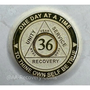 36 Year Alcoholics Anonymous Medallion White Gold Plated AA Sobriety Chip Coin - Picture 1 of 6