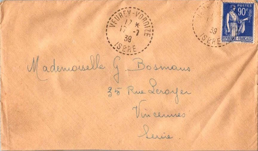 Francia 90c Paz con Rama de Olivo 1939 Vincennes a Veurey-Voroize, Isere. Foto 1 de 1