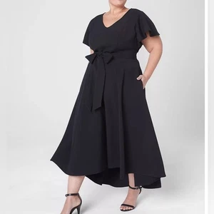Lane Bryant Lena High Low Midi Dress Pockets Flutter Sleeves Black Size 20 NWT - Picture 1 of 12