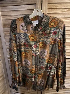 Blusa Floral Tess 100% Seda Talla M Manga Larga Vintage - Imagen 1 de 4