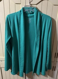 L.L. Bean Green 100% Supima Cotton Open Front Cardigan Top Size M REG Medium - Picture 1 of 5