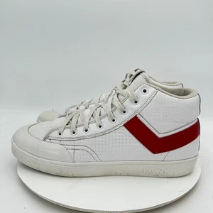 Scarpe da allenamento Pony alte uomo taglia 11 bianche rosse in pelle stringate - Foto 1 di 11