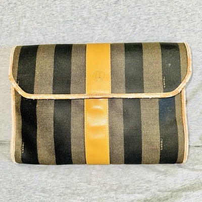 Vtg Fendi Pequin Striped Clutch Bag 70s 80s Designer Handbag Good Condition - Image 1 of 4