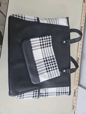 Thirty One True Beauty Bag Purse Black & White Checker with Mini Makeup Case  - Image 1 of 4