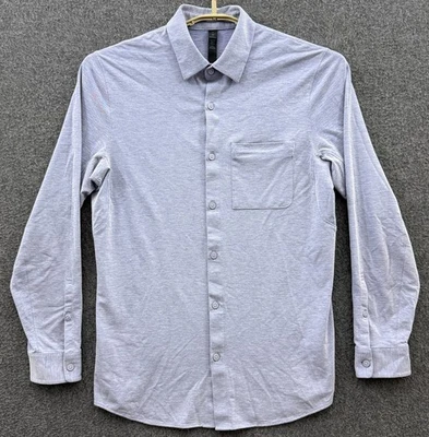 Lululemon 衬衫男式小号蓝色修身透气容易纽扣长袖性能 — 第 1/4 张图片