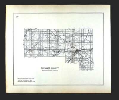 Mapa de carreteras de la autopista de Ohio 1910 Defiance County Hicksville Sherwood Ney Mark Center Foto 1 de 4