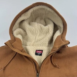 Wrangler Workwear MENS Brown Full Zip Sherpa Lined Hooded Coat Jacket SIZE XL - Picture 1 of 24