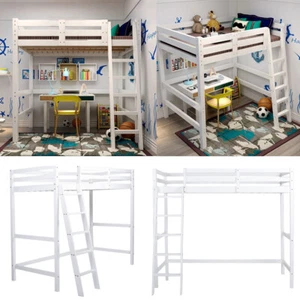 Single Kid Solid Pine Wood Loft Bed Frame Bunk Bed Sleeper Study Desk Loft Cabin - Picture 1 of 13