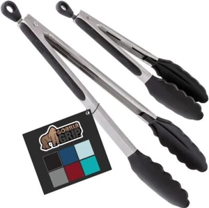 Stainless steel heat-resistant kitchen cooking tongs, 2-piece barbecue tongs - Picture 1 of 9