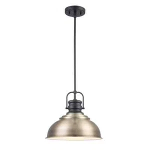 Home Decorators Shelston 13 in. 1-Light Antique Gold and Black Farmhouse Pendant - Picture 1 of 9