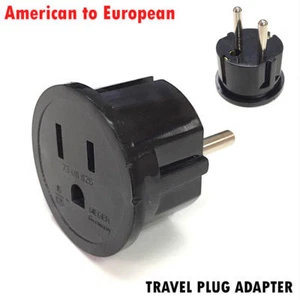 American European Schuko Outlet Travel Plug Adapter USA German France EU Black - Picture 1 of 4