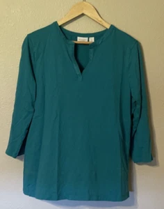 Weekends By Chico’s Turquoise Top Size 2 (Medium) 3/4 Sleeve Tee - Picture 1 of 6