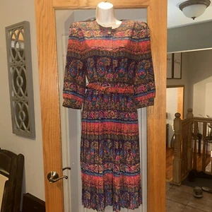 Vintage Lady Carol Petites New York Colorful Floral Pleated Dress-Size 10 - Picture 1 of 8