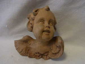 Schöner Cherub Engelskopf geschnitzt Holz Wandschmuck Vintage deutsch #I1 - Bild 1 von 14