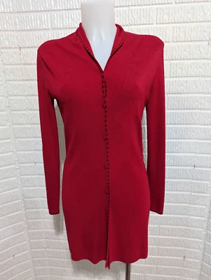 Venini Women's Red Button-Up Knitted Long Cardigan Sweater Size S - Image 1 of 4