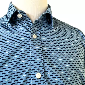 Nicole Miller Studio Men's Sz L Blue Button Down Shirt Cars Automobiles - Picture 1 of 9