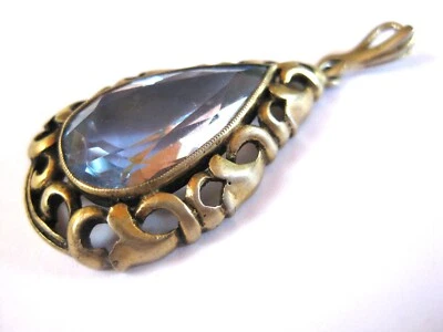 Antico Ciondolo Argento 835 Dorato Con Topazio Blu, 6,32 G - Immagine 1 di 3