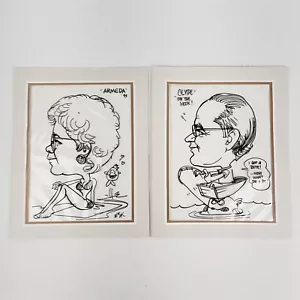 2 Funny Cartoon Sketches Caricatures by Neal, Armeda Beach Beauty Clyde Fishing - Picture 1 of 9