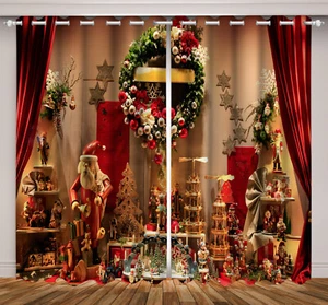 Santa Claus Christmas Wreath 3D 2 Panels Window Curtains Blockout Drapes Fabric - Picture 1 of 11