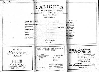 Rarität - Caligula 1948 - Abendzettel - Renaissance-Theater Berlin - Bild 1 von 2