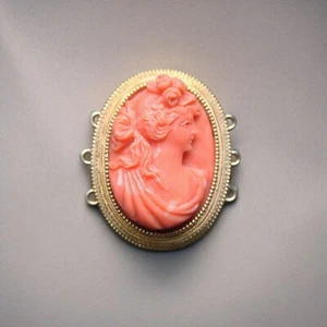 Antique Art Nouveau 14k High Relief Carved Natural Coral Cameo Necklace Clasp - Picture 1 of 7
