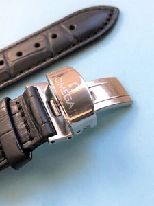 NEW WATCH STRAP Genuine Leather 20mm OMEGA Black SEAMASTER SPEEDMASTER + GIFT - Picture 1 of 3