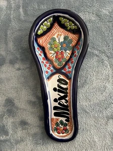 TALAVERA POTTERY MEXICAN SPOON REST VERY COLORFUL EMBOSSED POTTERY NEW CONDITION - Picture 1 of 10