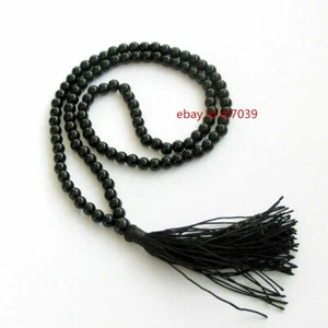 Collar Mala oración budista tibetano 6mm 108 cuentas gemas de ágata negra - Imagen 1 de 12