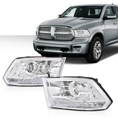 Fit For 2009-2018 Dodge Ram 1500 2500 3500 Clear Projector Headlights w/LED DRL - Image 1 of 4