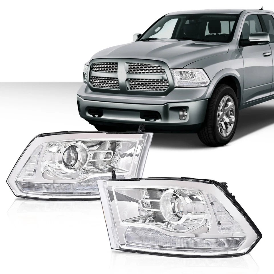 Fit For 09-18 Dodge Ram 1500 2500 3500 Clear Projector Headlights w/LED DRL - Image 1 of 4