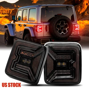 2x For Jeep Wrangler JL JLU 2018-24 Smoke Rear LED Tail Lights Brake Turn Signal - Picture 1 of 12