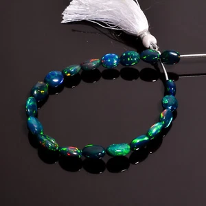 Cuentas de ópalo negro, cuentas ovaladas de ópalo etíope negro natural, brioletas de ópalo de fuego, - Imagen 1 de 4