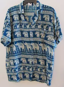 Camisa Thai Rhythm Premium Para Hombre XL (Asiática) L (Estados Unidos) Azul/Marfil Estampado Elefante - Imagen 1 de 7