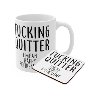 Taza o posavasos feliz jubilación o conjunto regalo Navidad abandono ofensivo adulto - Imagen 1 de 5