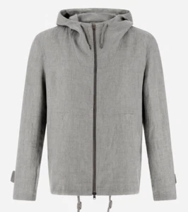 NEW Herno Resort Linen Jacket Mens IT 46 Small Grey Hood Pockets Italy Designer - Picture 1 of 19