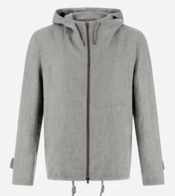 NEW Herno Resort Linen Jacket Mens IT 46 Small Grey Hood Pockets Italy Designer - Image 1 of 4