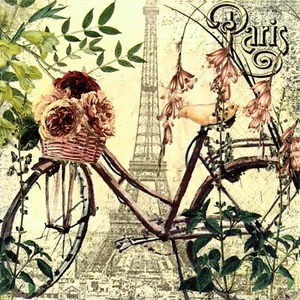 Serviettes en papier Paris à vélo Tour Eiffel. Paper napkins bike in Paris - Imagen 1 de 1