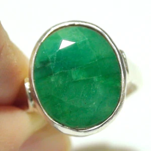 NATURAL CERTIFIED OVAL FACETED CUT EMERALD RING 925 STERLING SILVER.ADJUSTABLE - Picture 1 of 15