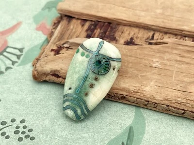 Lampwork Glass Focal Bead in Jade Green, Teal & Cream. SRA Artisan Glass Art EJR - Image 1 of 2