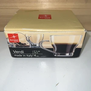 Bormioli Rocco Verdi Set of 4 Espresso Cups Stainless Steel Handles In Box Italy - Picture 1 of 3